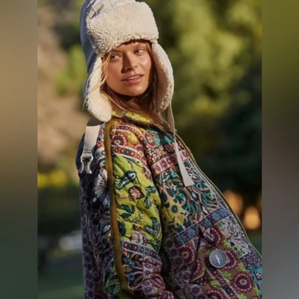 Free People Multicolor Patterned Puffer Jacket